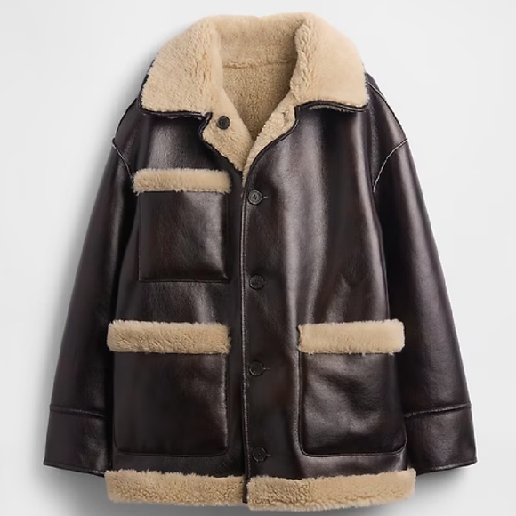 Gap × Sandy Liang Reversible Vegan Leather Sherpa Jacket S/M - Picture 2 of 5